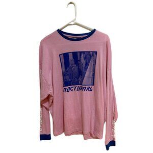 ASOS Women's Pink Long Sleeve Graphic Tee, Size S, Nocturnal City Print